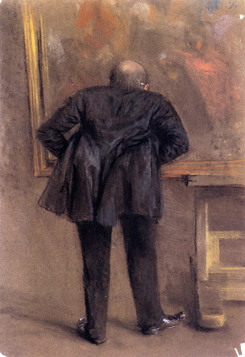 Art Lover in front of The Flute Concert by Manzel, vintage artwork by Adolph von Menzel, A3 (16x12") Poster Print