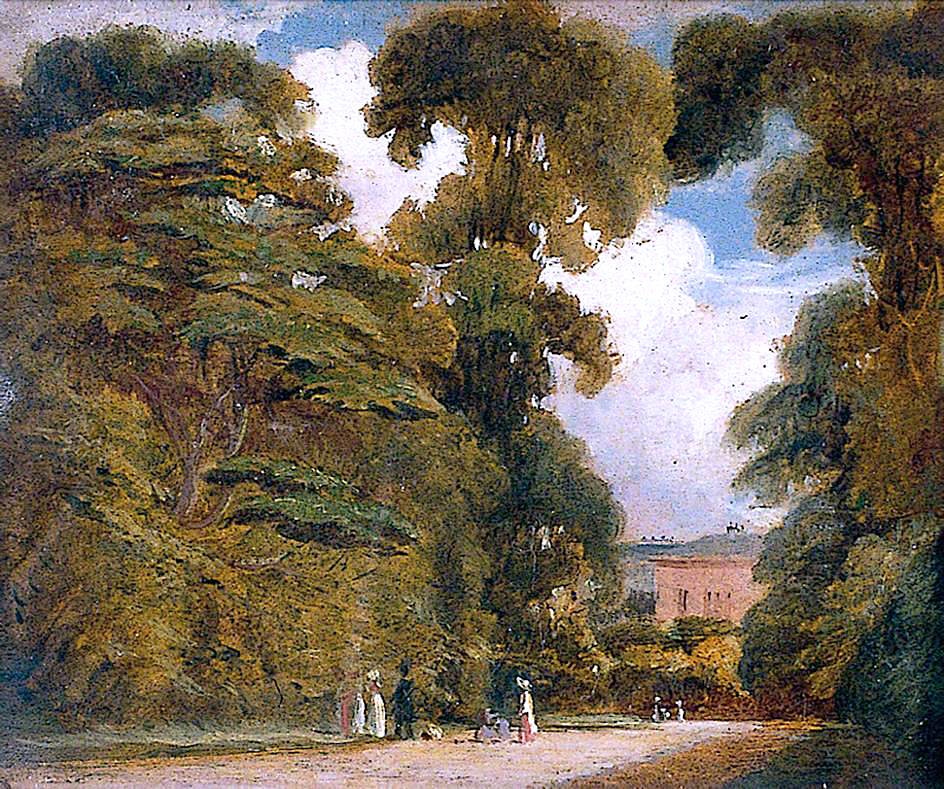 Drive of a Country House, with Trees and Figures, vintage artwork by Joseph Clover, 12x8" (A4) Poster