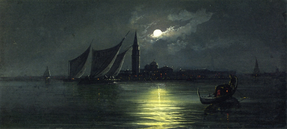 Isola di San Giorgio, Venice by Moon, vintage artwork by Girolamo Gianni, 12x8" (A4) Poster