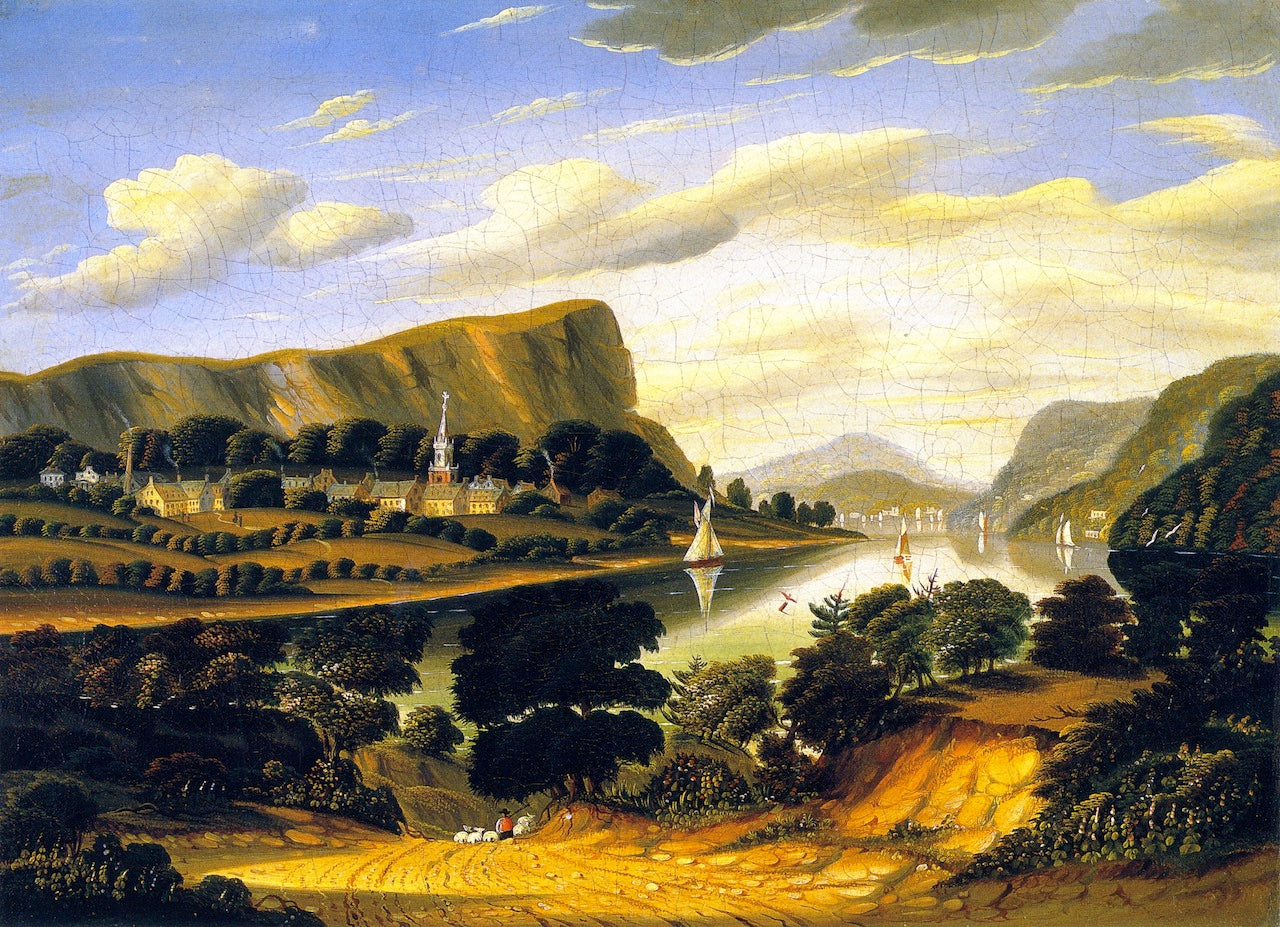 Landscape and the Village of Caldwell, vintage artwork by Thomas Chambers, A3 (16x12") Poster Print