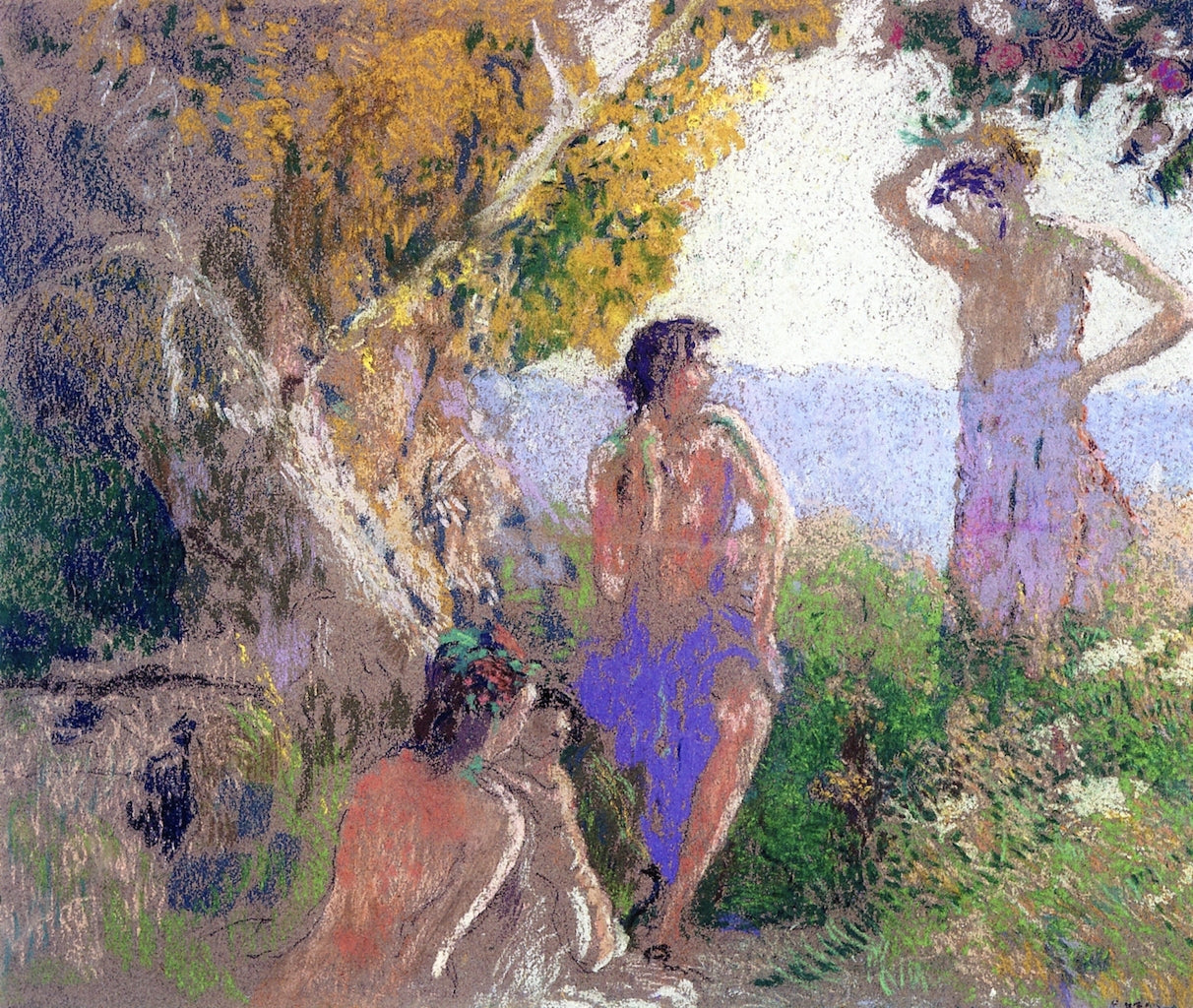 Nymph and Fauns, vintage artwork by Ker Xavier Roussel, 12x8" (A4) Poster