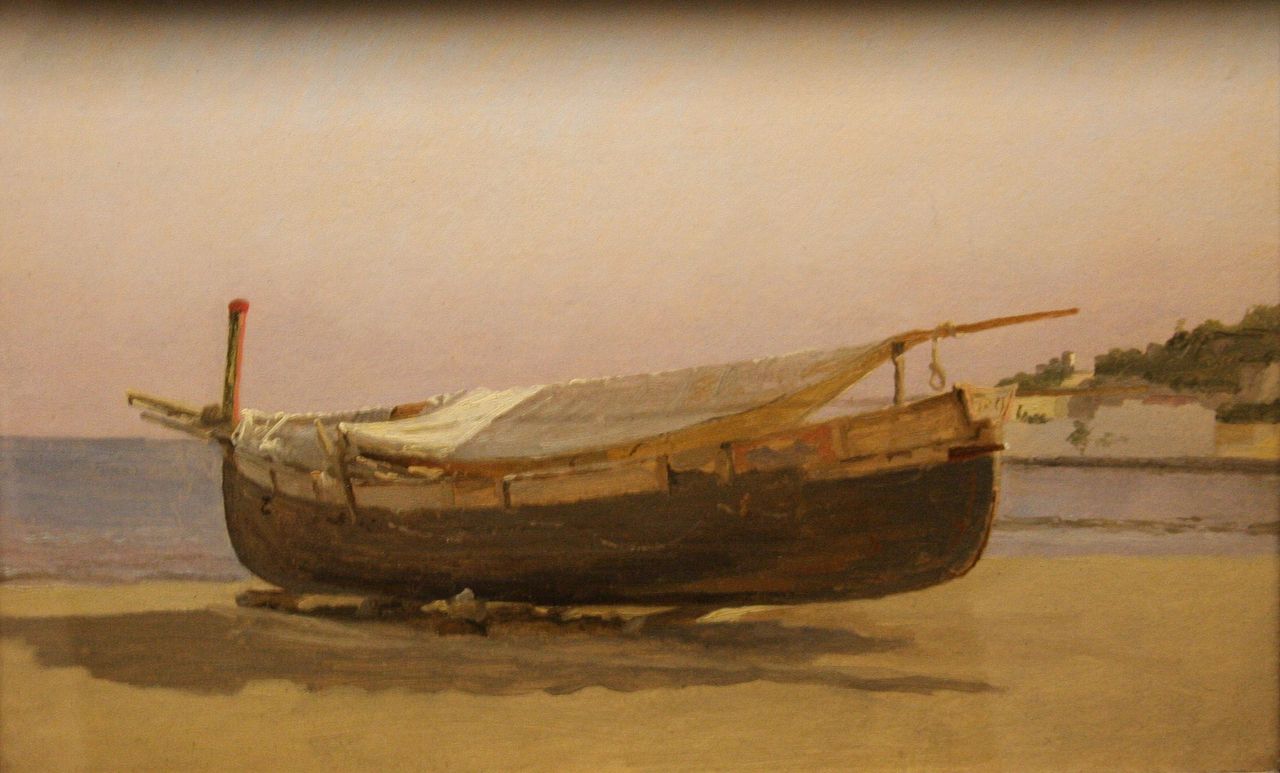 Boat dragged on shore, vintage artwork by Christen Købke, A3 (16x12") Poster Print
