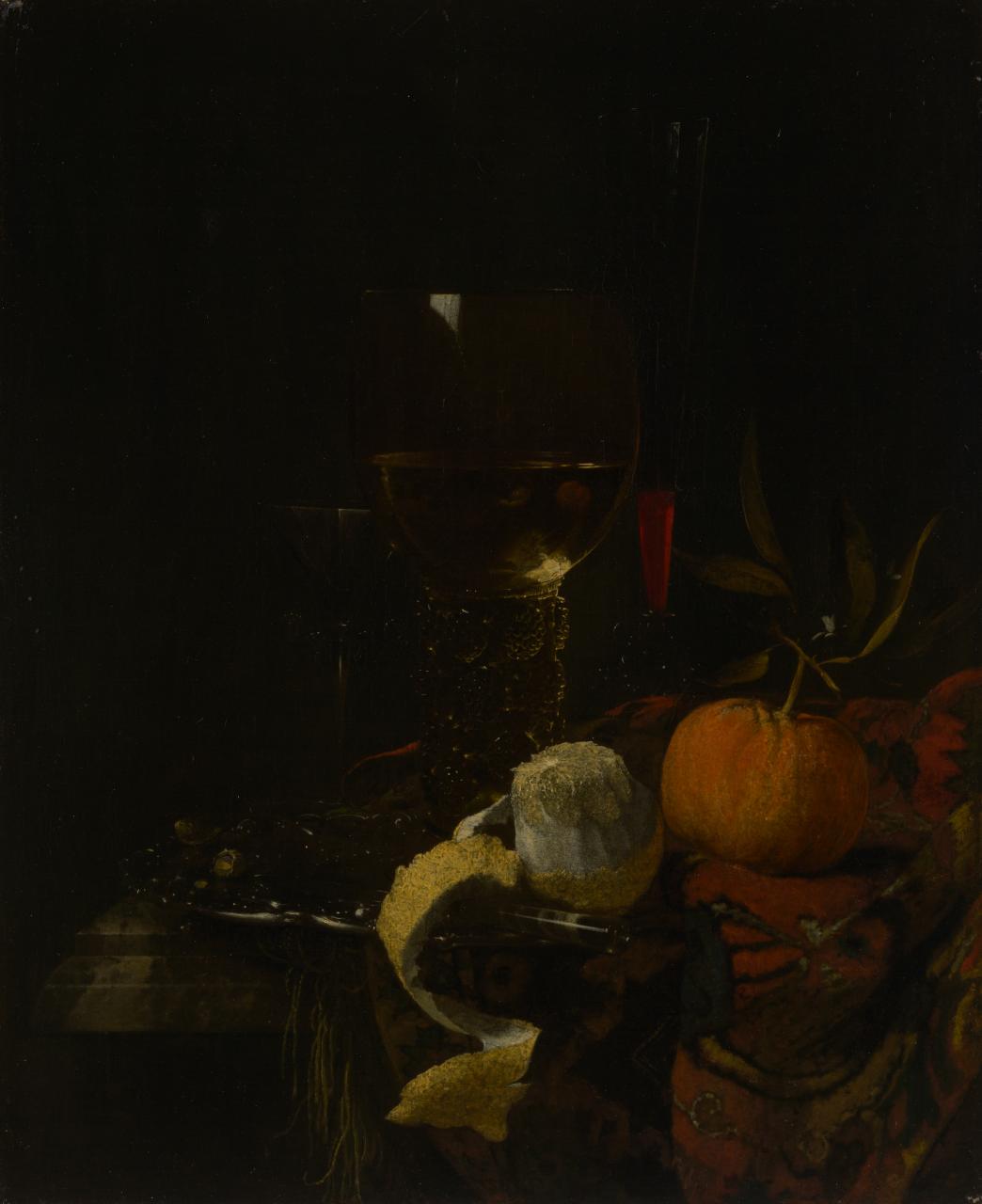 Still Life with Glasses and Fruit, vintage artwork by Willem Kalf, 12x8" (A4) Poster