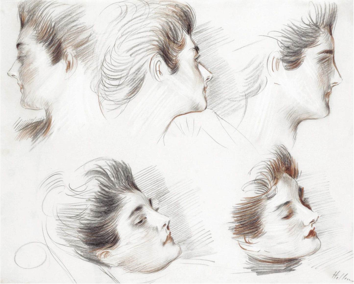 Madame Clarigny - Five Studies, vintage artwork by Paul Cesar Helleu, 12x8" (A4) Poster