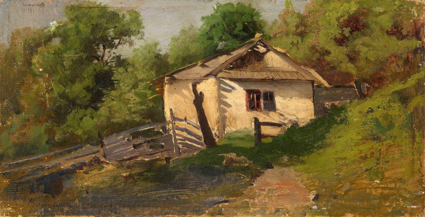 Ukrainian Hut on a Sunny Day by Sergei Ivanovich Vasilkovsky,A3(16x12")Poster