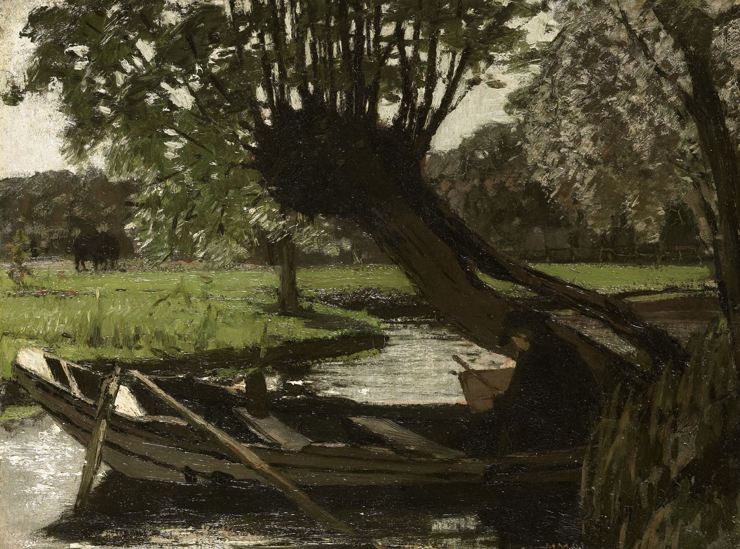 Boat with a Pollard Willow, vintage artwork by Matthijs Maris, 12x8" (A4) Poster