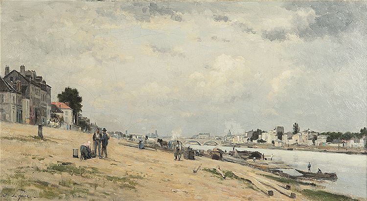 The Banks of the Seine at Bercy and Ivry, vintage artwork by Stanislas Lepine, 12x8" (A4) Poster