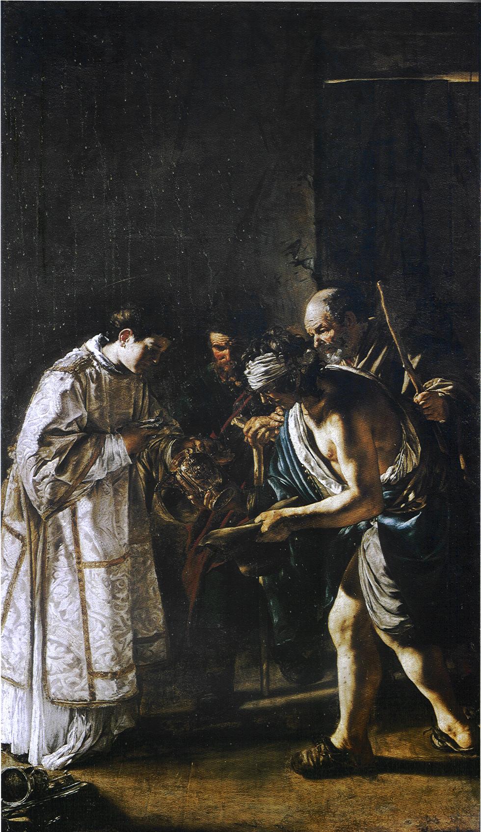 Saint Lawrence Distributing Alms, vintage artwork by Giovanni Serodine, 12x8" (A4) Poster