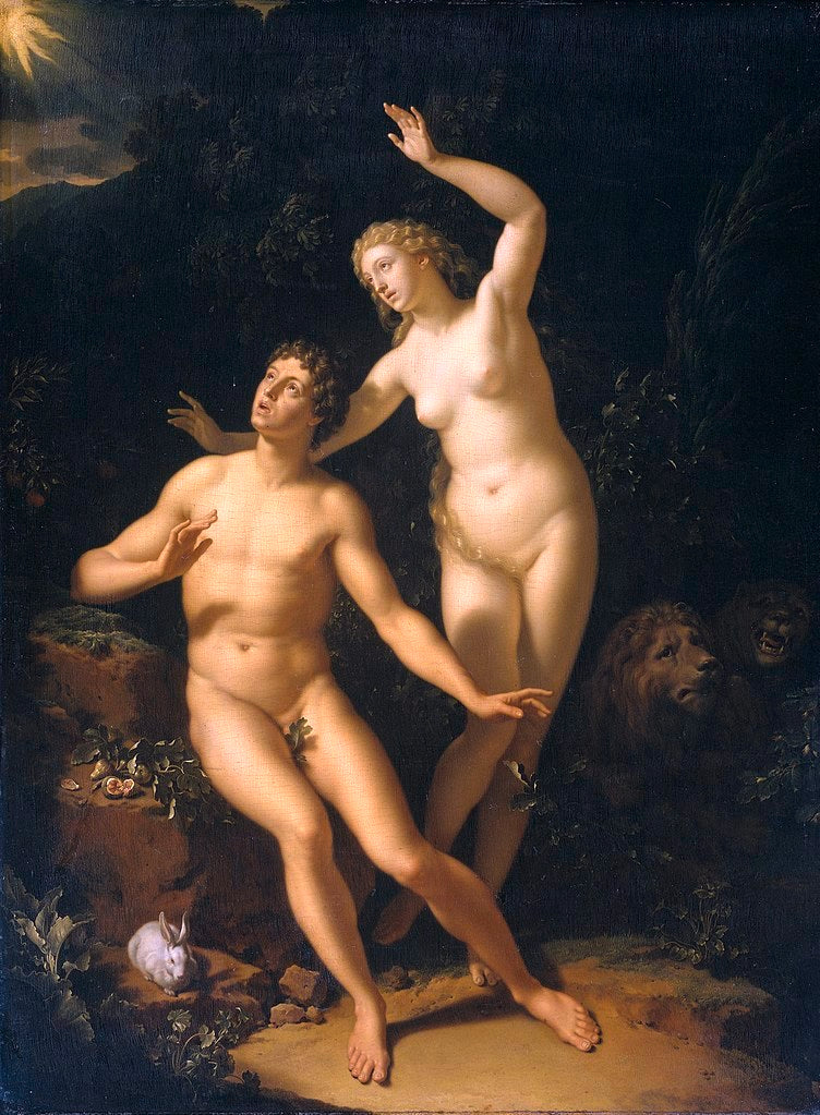 God Holds Adam and Eve Responsible, vintage artwork by Adriaen van der Werff, 12x8" (A4) Poster