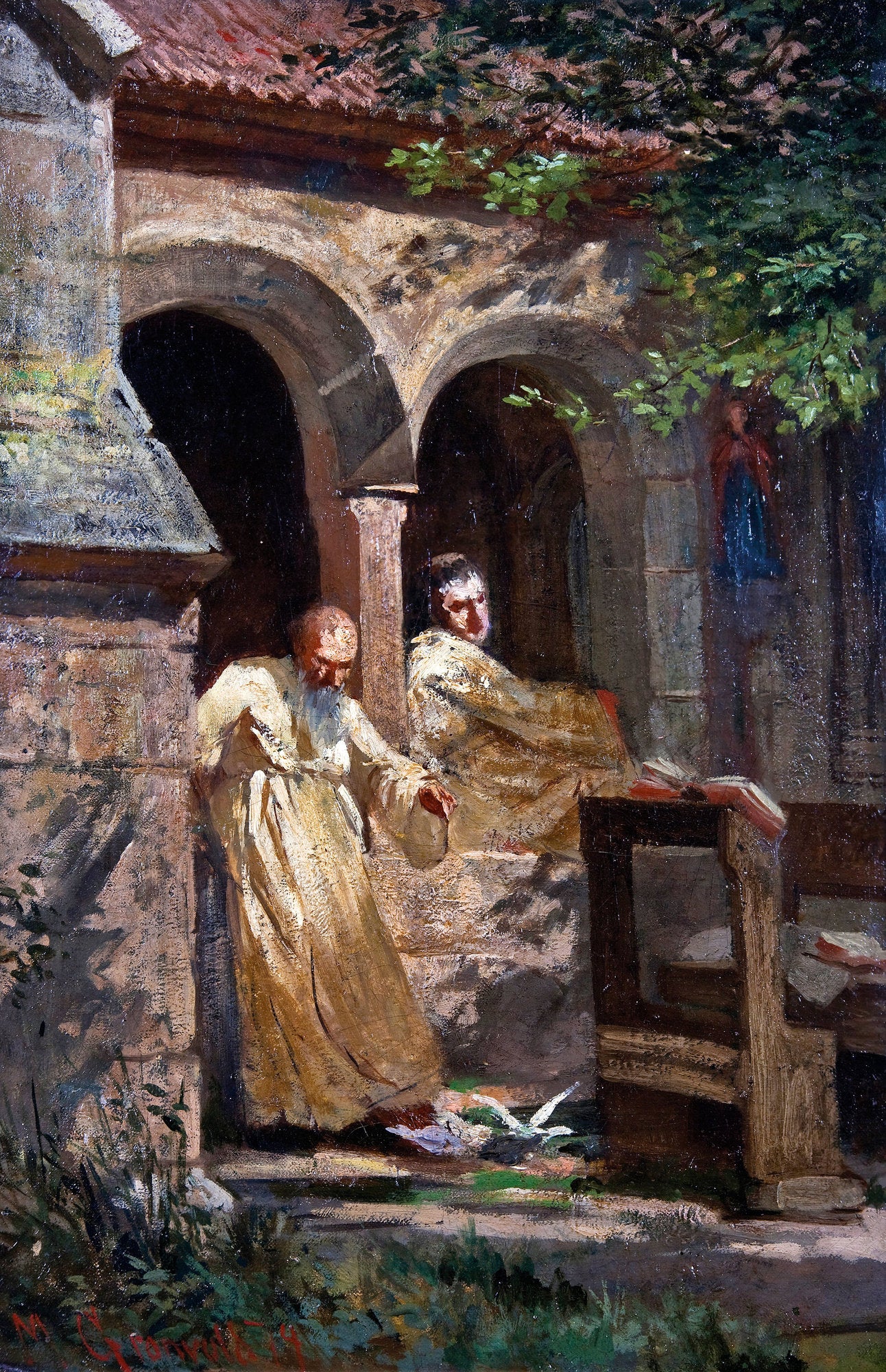 In the monastery garden, vintage artwork by Marcus Gronvold, 12x8" (A4) Poster
