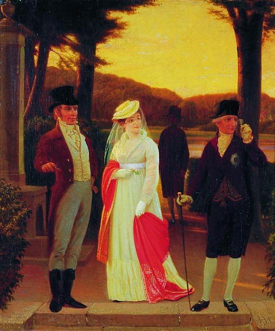 The poet Jens Baggesen with Heinrich Ernst and Charlotte Schimmelman at Emiliekilde, c1806, vintage artwork by Hans Jørgen Hammer, A3 (16x12") Poster Print
