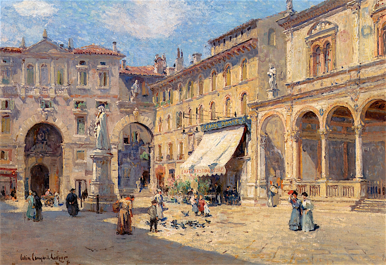 The Piazza at Verona, vintage artwork by Colin Campbell Cooper, 12x8" (A4) Poster