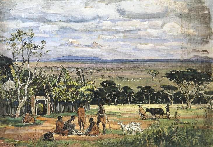 iginal settlement before Kilimanjaro by Ernst Heinrich Platz,A3(16x12")Poster