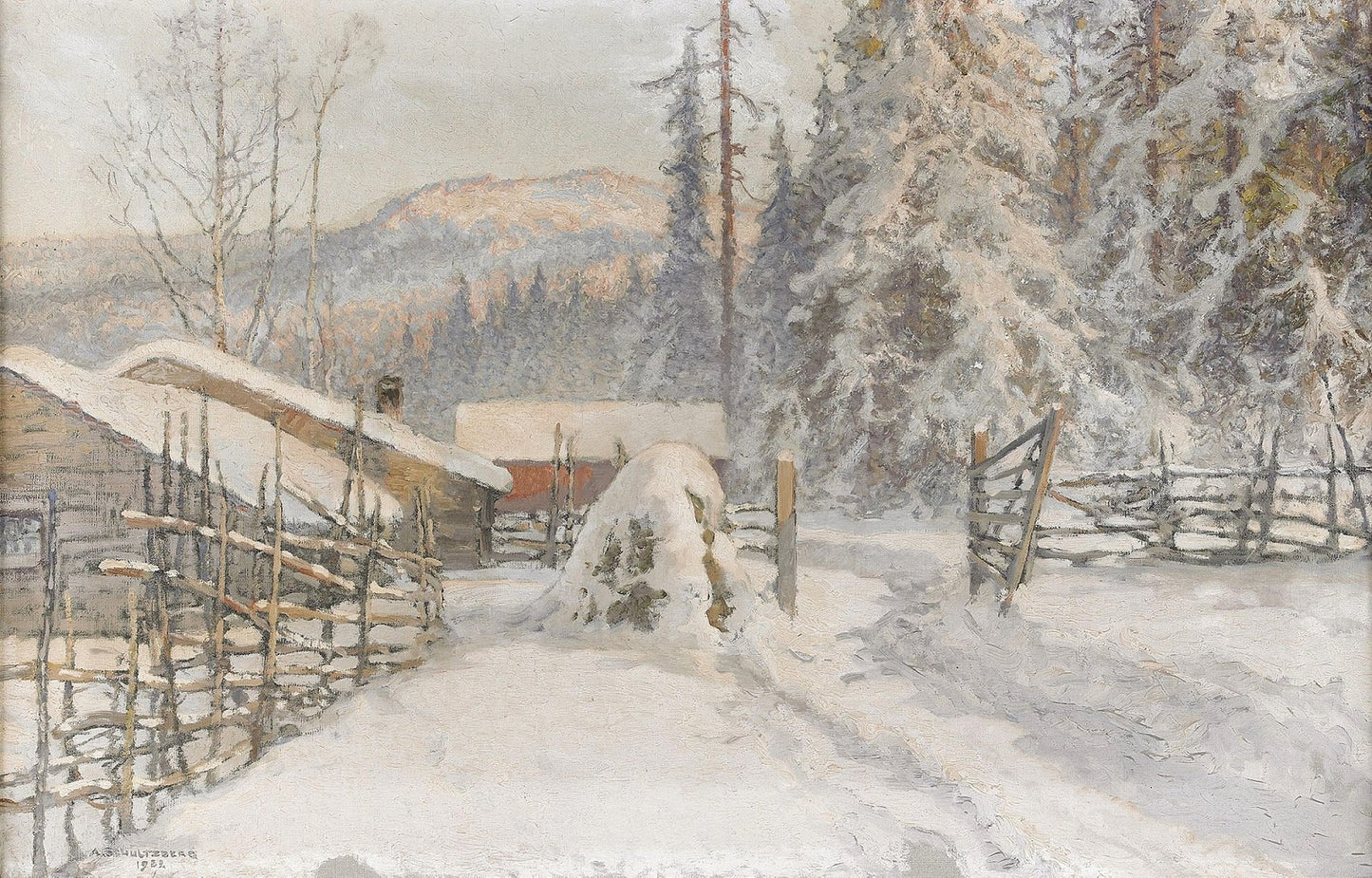 Winter Landscape with a Farmstead by Anshelm Schultzberg,A3(16x12")Poster