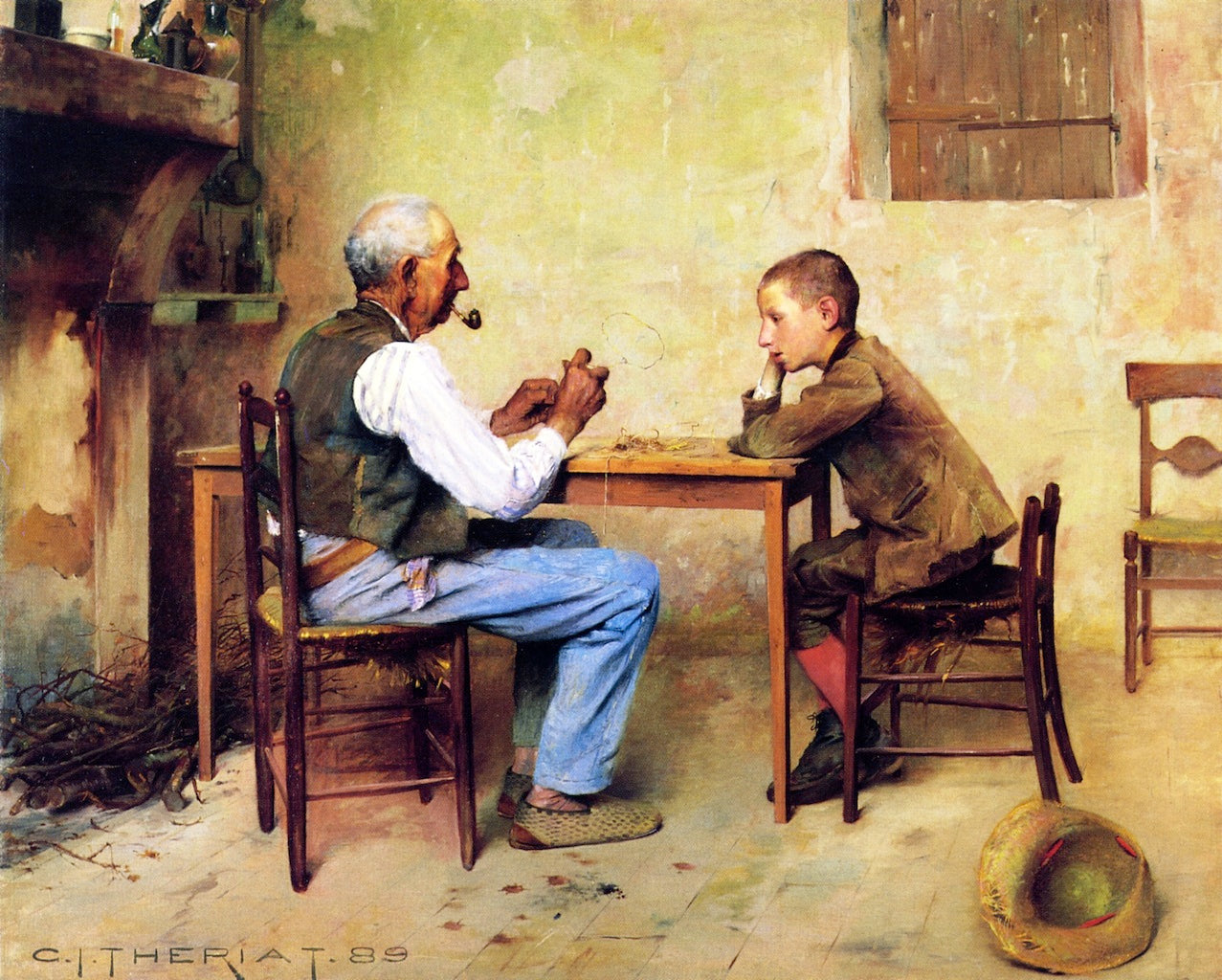 A Lesson from Grandpa, vintage artwork by Charles James Theriat, 12x8" (A4) Poster