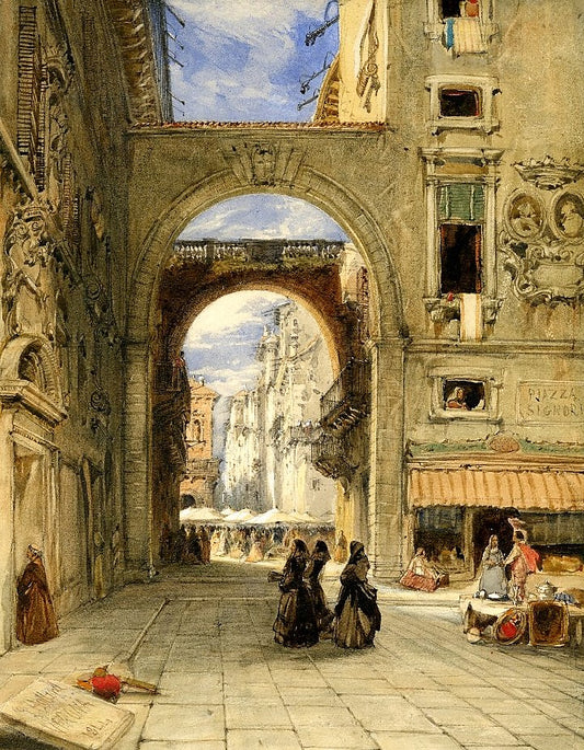 The façade of the Palazzo del Ragione, Verona, vintage artwork by James Holland, A3 (16x12") Poster Print