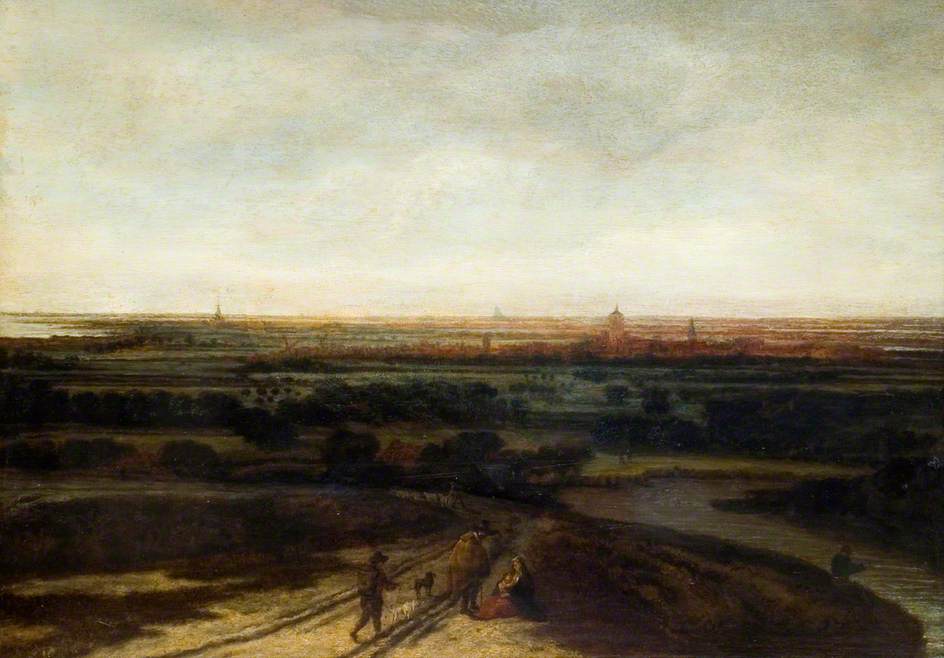 A Dutch Landscape: View of a Flat District, vintage artwork by Philips Koninck, 12x8" (A4) Poster