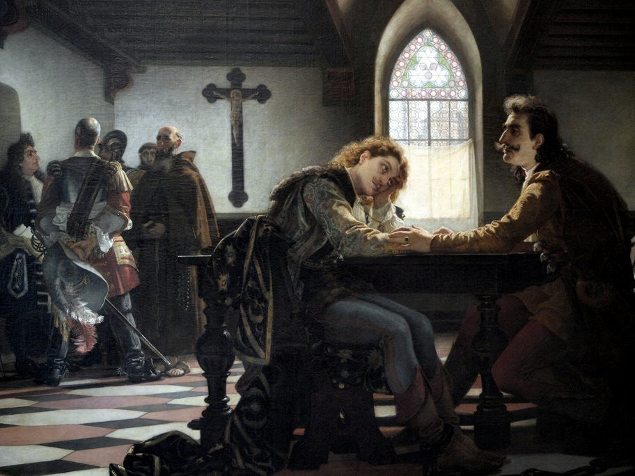 Peter Zrínyi and Kristóf Frangepán in Prison at Wiener Neustadt, vintage artwork by Viktor Madarász, 12x8" (A4) Poster