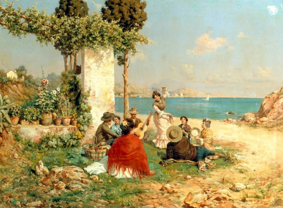 Spanish scene, vintage artwork by Gillermo Gomez Gil, 12x8" (A4) Poster