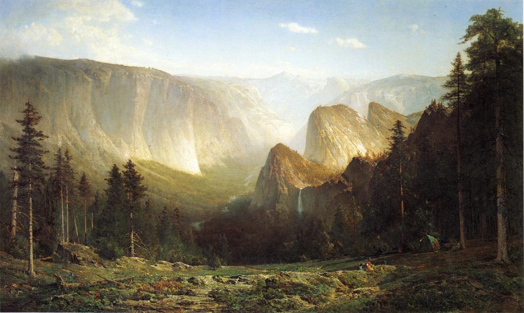 Piute camp, Great Canyon of the Sierra, Yosemite, vintage artwork by Thomas Hill, 12x8" (A4) Poster