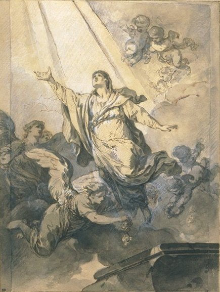 The Assomption of the Virgin, vintage artwork by Carle van Loo, 12x8" (A4) Poster