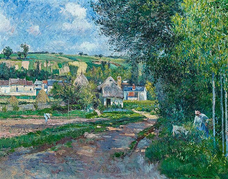 View of Auvers on the Oise, vintage artwork by Victor Vignon, 12x8" (A4) Poster