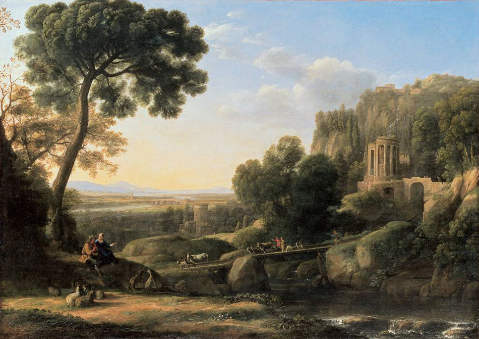 Landscape with shepherds, vintage artwork by Claude Lorrain, 12x8" (A4) Poster