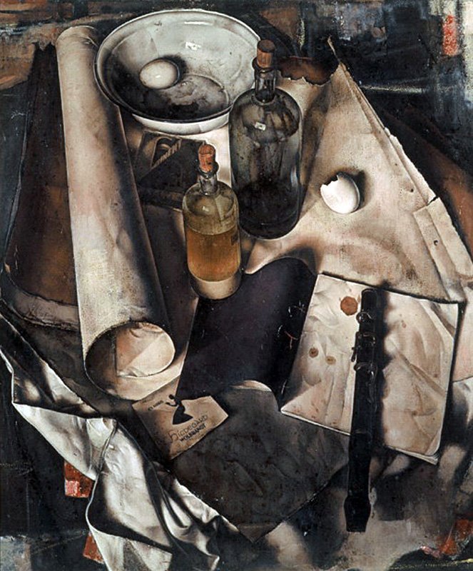 Still life with bottle and flute, vintage artwork by Dick Ket, 12x8" (A4) Poster