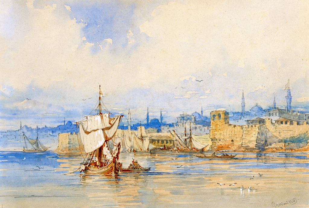 Fishing Boats on the Sea of Marmara, at Kumkapi, Istanbul, vintage artwork by Count Amadeo Preziosi, A3 (16x12") Poster Print