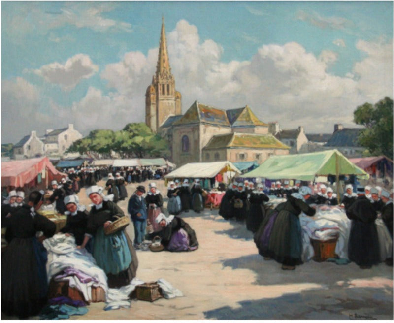 Le marche de Bannalec, vintage artwork by Henri Alphonse Barnoin, 12x8" (A4) Poster