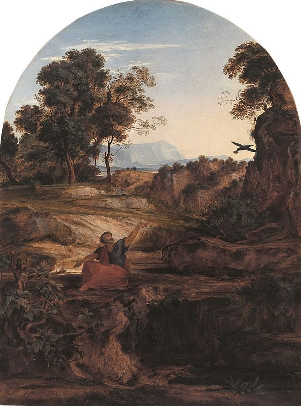 Elijah in the Wilderness, vintage artwork by Johann Heinrich Ferdinand Olivier, 12x8" (A4) Poster