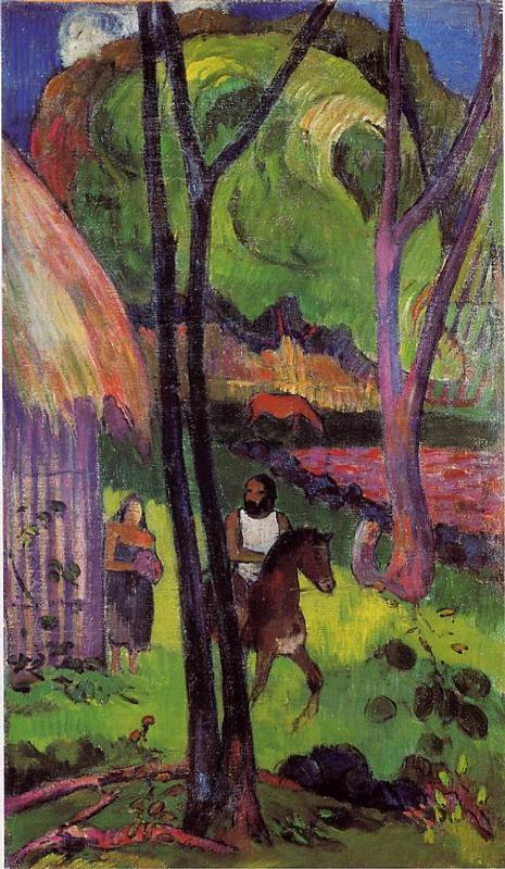 Cavalier devant la case, vintage artwork by Paul Gauguin, 12x8" (A4) Poster