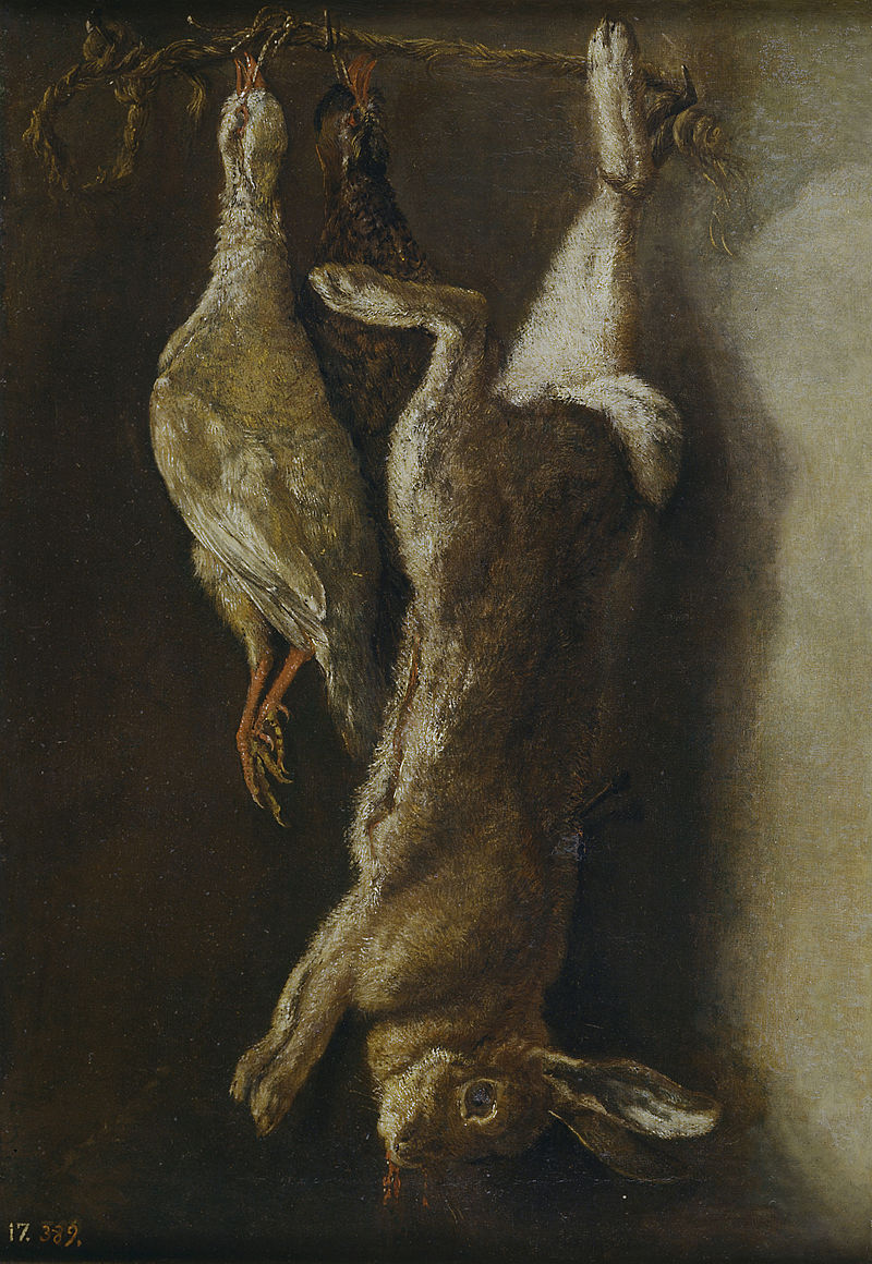 Still life of hunting: a hare and two partridges, vintage artwork by Mariano Nani, 12x8" (A4) Poster