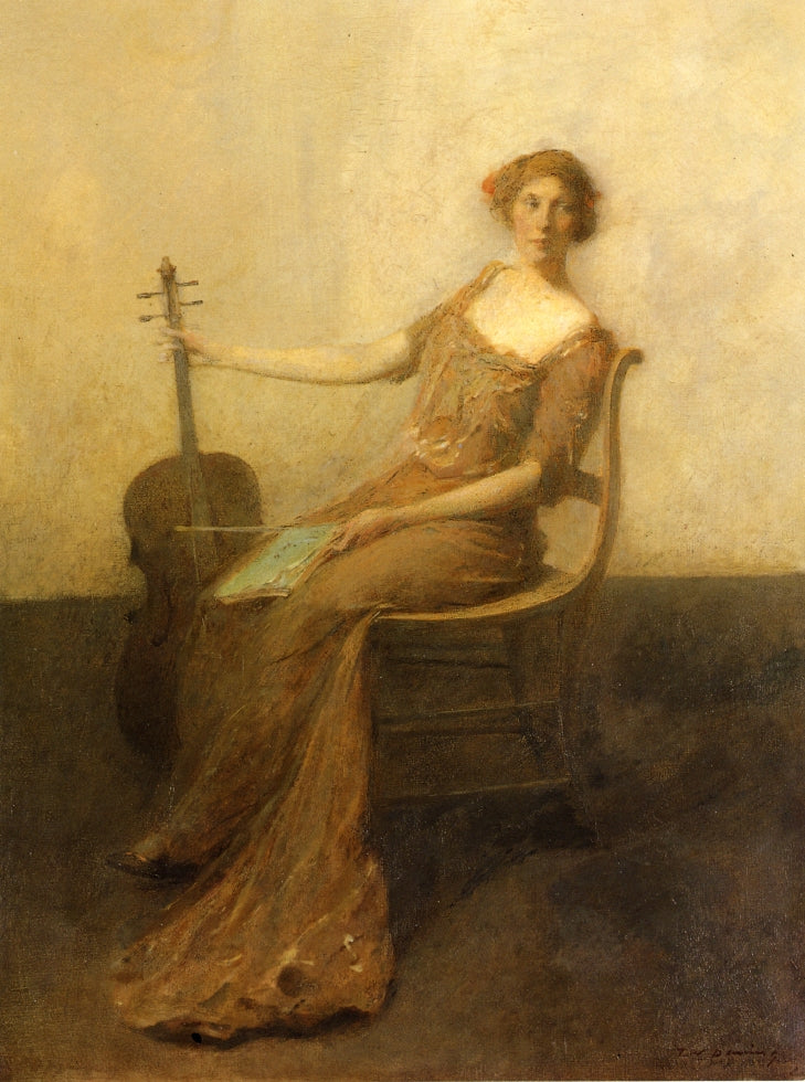Young Woman with Violincello, vintage artwork by Thomas Wilmer Dewing, 12x8" (A4) Poster