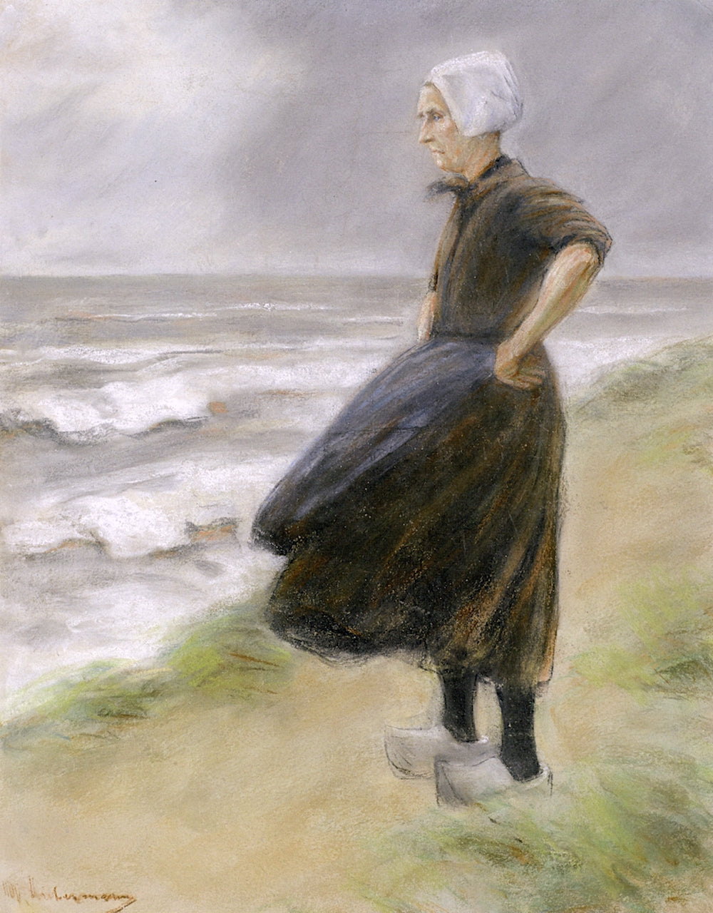 Dutch Wiman, Standing in the Dunes Facing Left, vintage artwork by Max Liebermann, 12x8" (A4) Poster