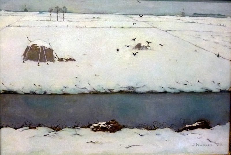 Snowy Landscape with Ditch, vintage artwork by Jan Mankes, 12x8" (A4) Poster
