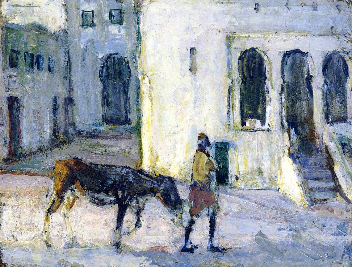 Man Leading a Donkey in Front of the Palais de Justice, Tangier, vintage artwork by Henry Ossawa Tanner, 12x8" (A4) Poster