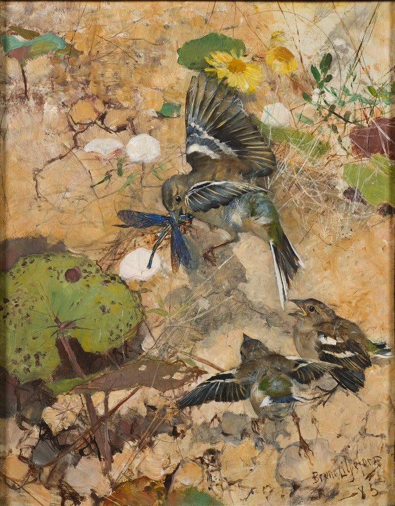 Chaffinches and Dragonflies by Bruno Liljefors,A3(16x12")Poster