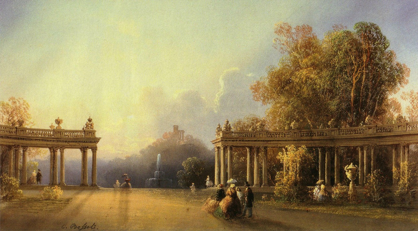 Courtyard at the royal palace Sanssouci, vintage artwork by Carlo Bossoli, A3 (16x12") Poster Print