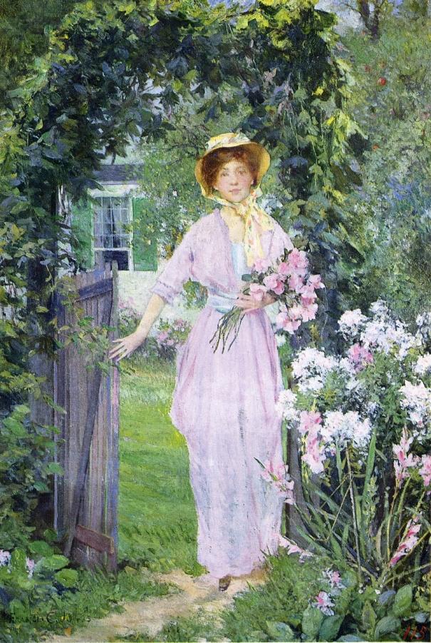 Young Woman in the Garden, vintage artwork by Francis Coates Jones, 12x8" (A4) Poster