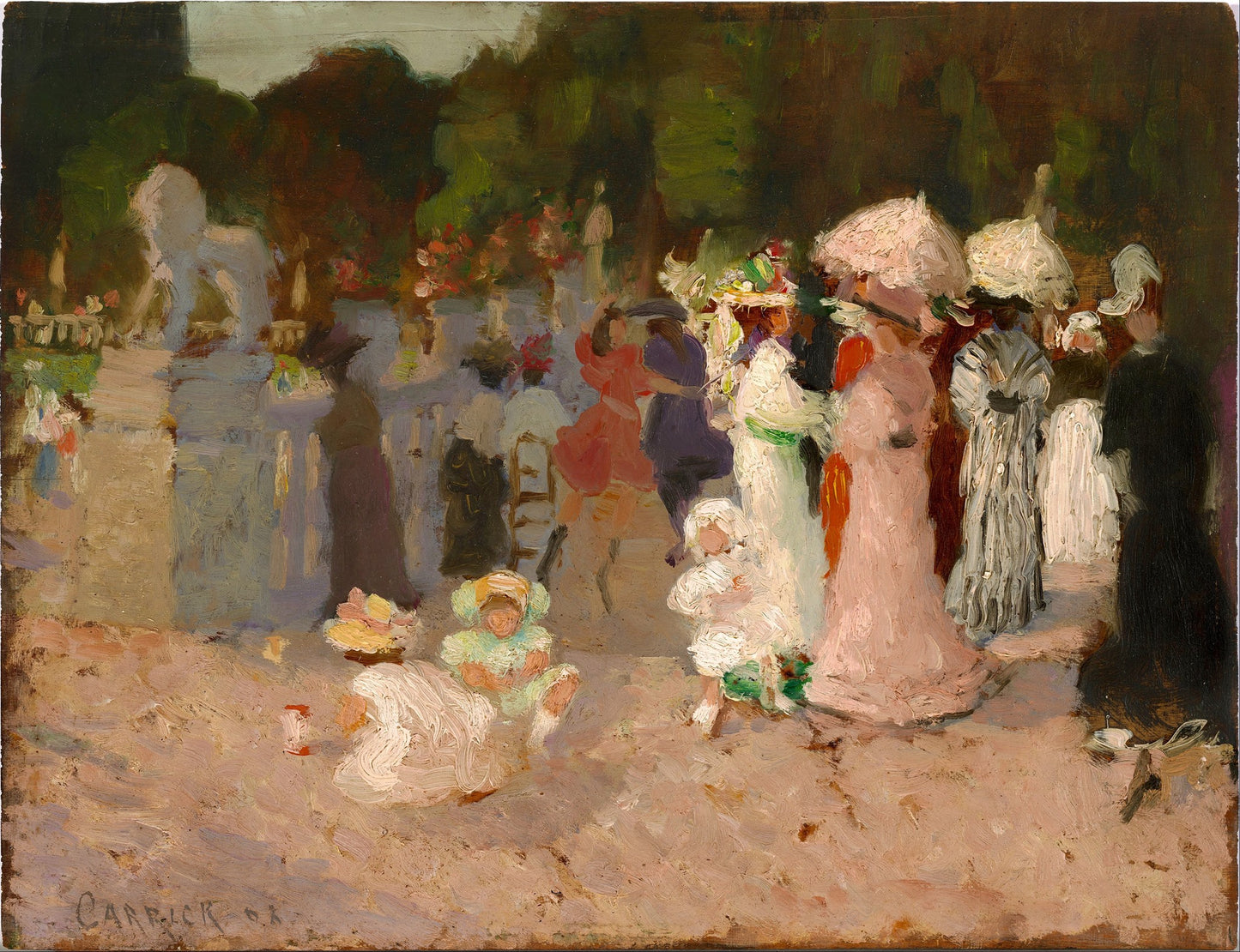 Paris park scene, vintage artwork by Emanuel Phillips Fox, 12x8" (A4) Poster