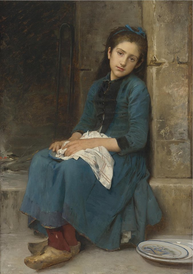 Pensive Girl, vintage artwork by Leon-Jean-Basile Perrault, 12x8" (A4) Poster