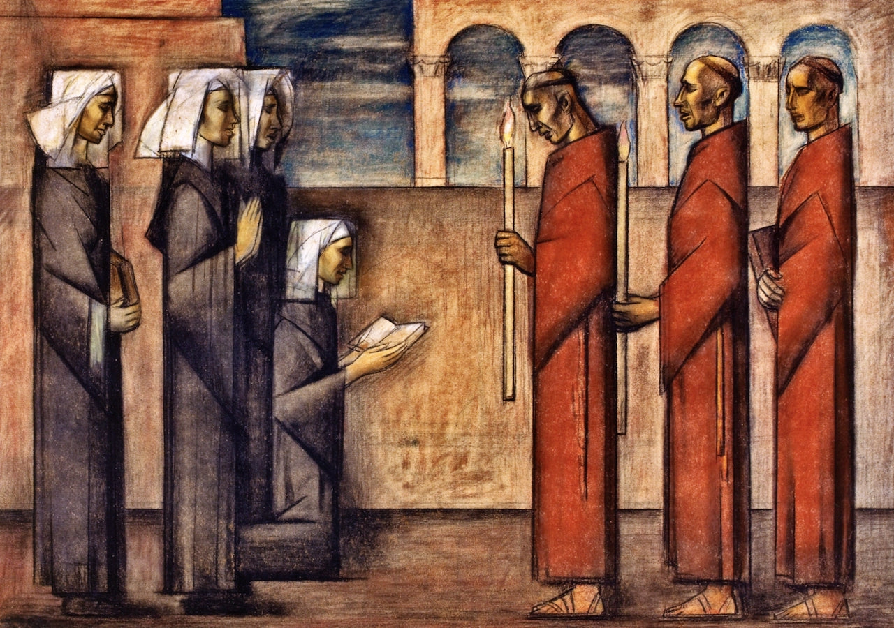 Frailes y Monjas, vintage artwork by Alfredo Ramos Martinez, 12x8" (A4) Poster