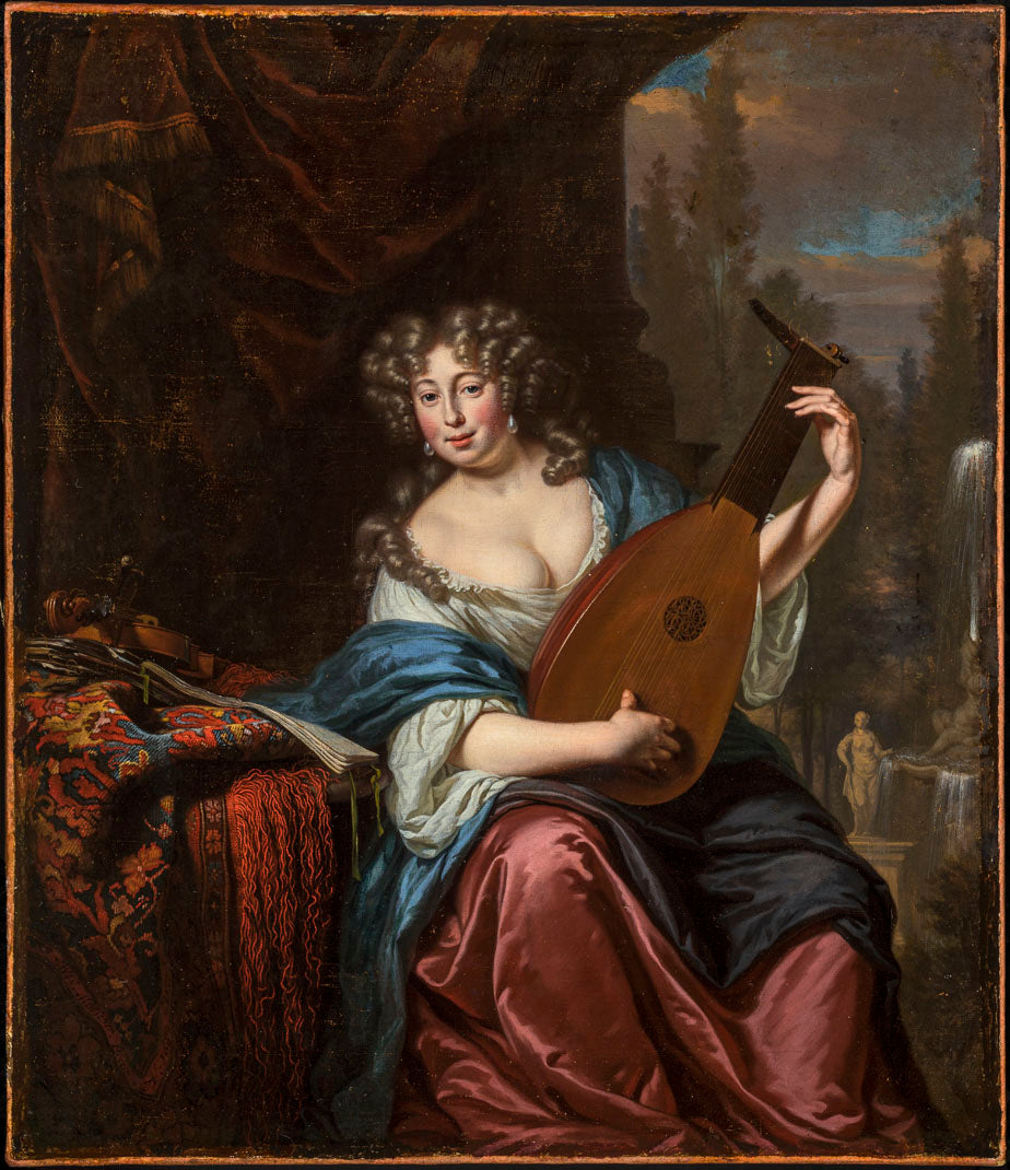 Woman Playing The Lute, vintage artwork by Michiel van Musscher, 12x8" (A4) Poster