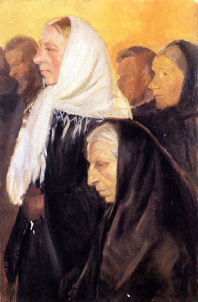 Churchgoers, vintage artwork by Anna Ancher, 12x8" (A4) Poster