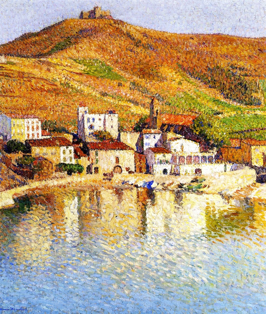 Baie de Colliure avec le port, vintage artwork by Henri Martin, 12x8" (A4) Poster