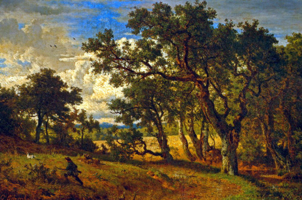 A Hunter and His Dog, vintage artwork by Andreas Achenbach, A3 (16x12") Poster Print