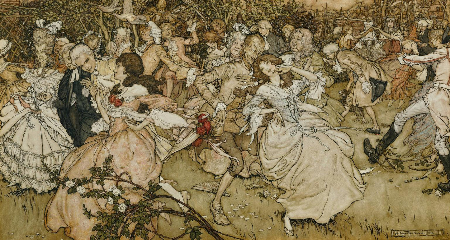 The Dance in Cupid's Alley, vintage artwork by Arthur Rackham, 12x8" (A4) Poster