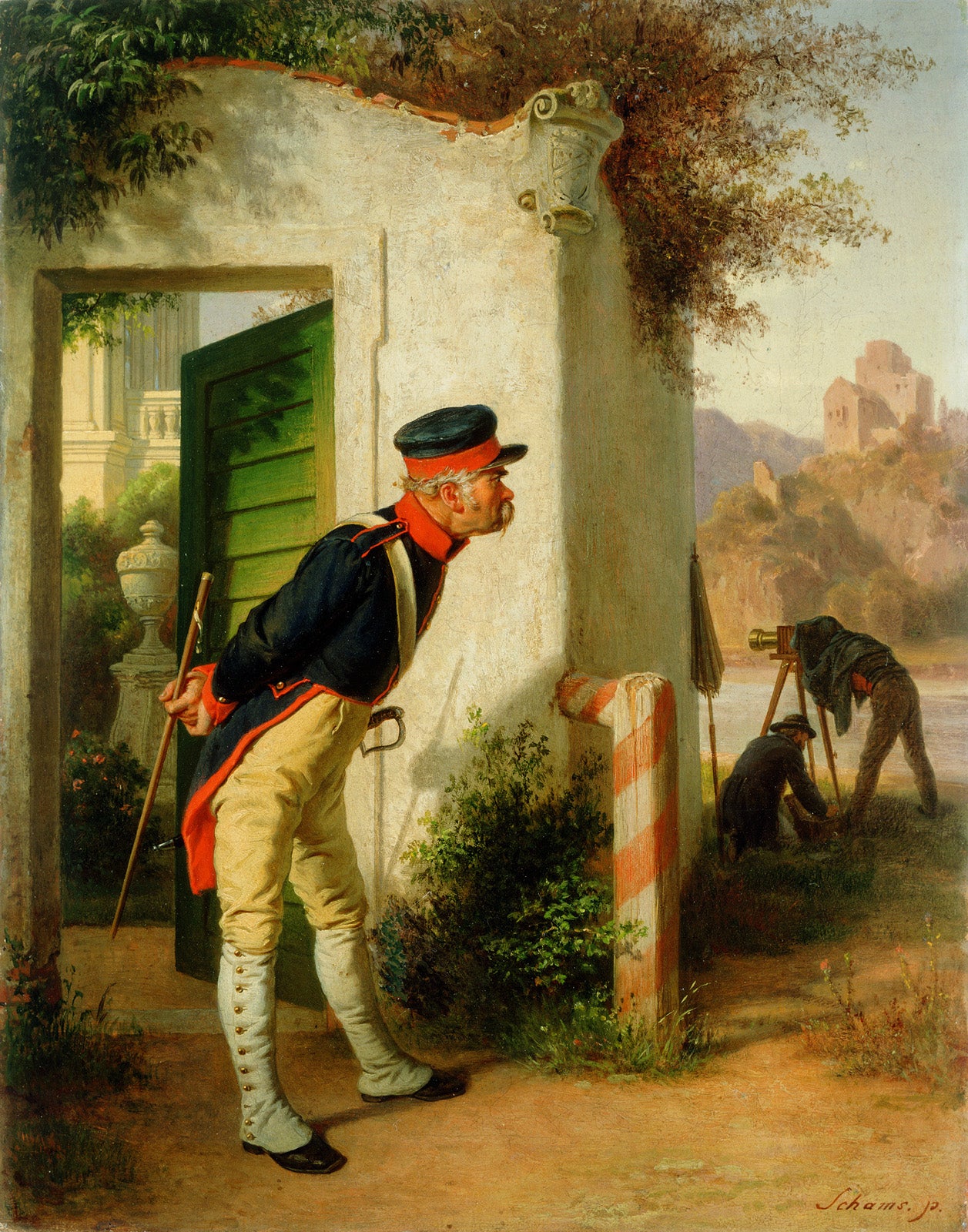 Curious Guard, vintage artwork by Franz Schams, 12x8" (A4) Poster