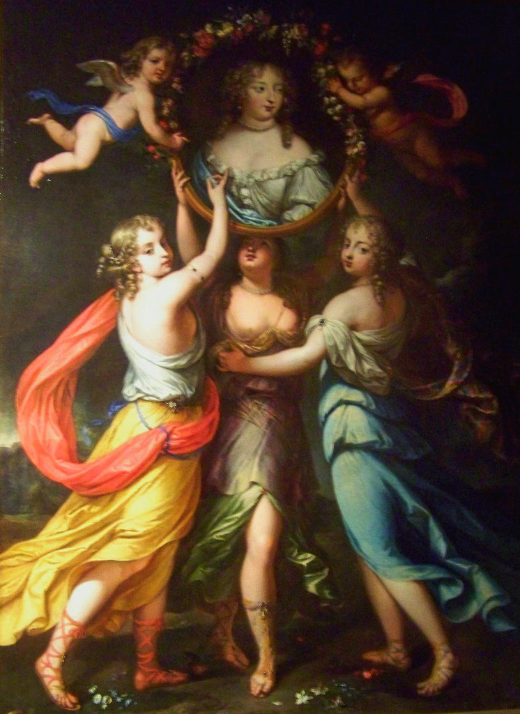 Madame de Montespan held by the three graces, vintage artwork by Attributed to Pierre Mignard, 12x8" (A4) Poster